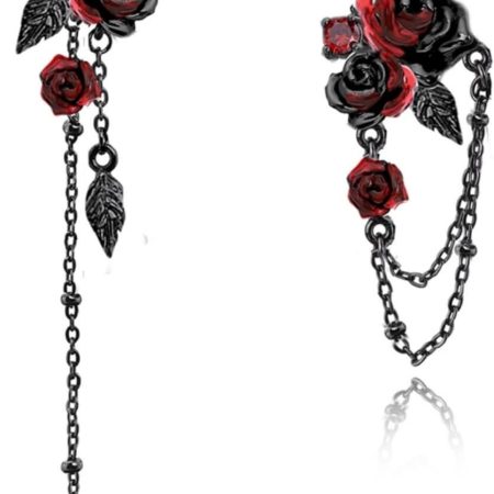 Asymmetrical Rose Tassel Earrings – Red & Black