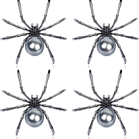 4-Piece Spider Brooch Set – Black & Dark Silver-Tone