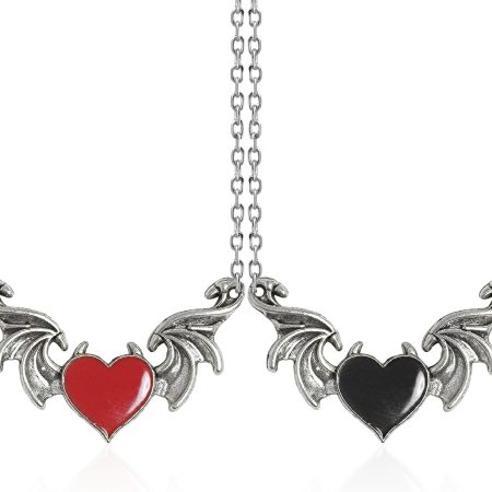2-Piece Bat-Wing Heart Necklace Set – Red & Black
